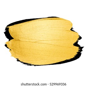 Vector golden brush stroke for you amazing design project. Golden banner. Watercolor texture paint stain isolated on white. Abstract golden background for greeting, gift, wedding, birthday card.