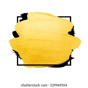 Vector golden brush stroke for you amazing design project. Golden banner. Watercolor texture paint stain isolated on white. Abstract golden background for greeting, gift, wedding, birthday card.