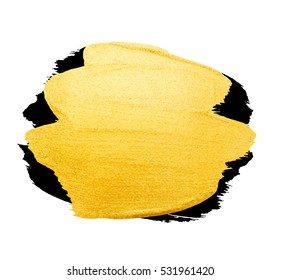 Vector golden brush stroke for you amazing design project. Golden banner. Watercolor texture paint stain isolated on white. Abstract golden background for greeting, gift, wedding, birthday card.