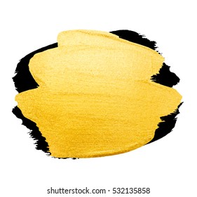 Vector golden brush stroke for you amazing design project. Golden banner. Watercolor texture paint stain isolated on white. Abstract golden background for greeting, gift, wedding, birthday card.