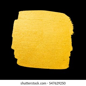 Vector golden brush stroke for you amazing design project. Watercolor texture paint stain isolated on black. Abstract hand painted golden background for greeting, gift, wedding, birthday card.
