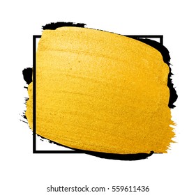 Vector golden brush stroke for you amazing design project. Watercolor texture paint stain isolated on white. Abstract hand painted golden background for greeting, gift, wedding, birthday card.