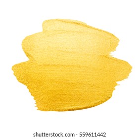 Vector golden brush stroke for you amazing design project. Watercolor texture paint stain isolated on white. Abstract hand painted golden background for greeting, gift, wedding, birthday card.