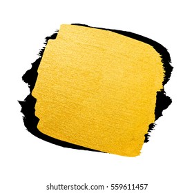 Vector golden brush stroke for you amazing design project. Watercolor texture paint stain isolated on white. Abstract hand painted golden background for greeting, gift, wedding, birthday card.