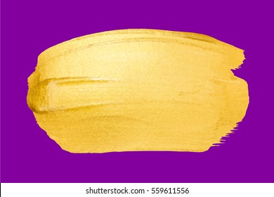 Vector golden brush stroke for you amazing design project. Watercolor texture paint stain isolated on white. Abstract hand painted golden background for greeting, gift, wedding, birthday card.