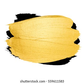 Vector golden brush stroke for you amazing design project. Watercolor texture paint stain isolated on white. Abstract hand painted golden background for greeting, gift, wedding, birthday card.