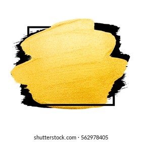 Vector golden brush stroke for you amazing design project. Watercolor texture paint stain isolated on white. Abstract hand painted golden background for greeting, gift, wedding, birthday card.