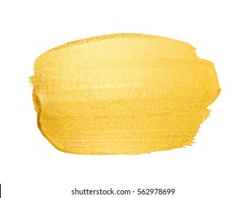 Vector golden brush stroke for you amazing design project. Watercolor texture paint stain isolated on white. Abstract hand painted golden background for greeting, gift, wedding, birthday card.