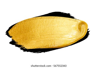 Vector golden brush stroke for you amazing design project. Watercolor texture paint stain isolated on white. Abstract hand painted golden background for greeting, gift, wedding, birthday card.