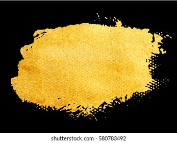 Vector golden brush stroke for you amazing design project. Watercolor texture paint stain isolated on black. Abstract hand painted golden background for greeting, gift, wedding, birthday card.