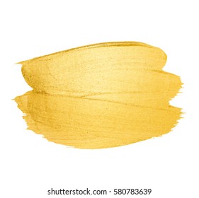 Vector golden brush stroke for you amazing design project. Watercolor texture paint stain isolated on white. Abstract hand painted golden background for greeting, gift, wedding, birthday card.