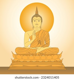 Vector golden buddha with hand drawn style