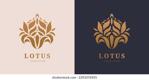 Vector golden calm, relax lotus logo. Abstract flower icon silhouette. Use for spa, cosmetics, massage, yoga, relaxation, etc.