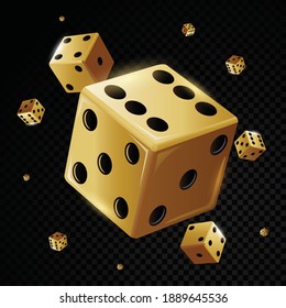 Vector golden casino dices falling in front of black background
