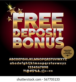Vector golden casino icon Free deposit bonus. Set of letters, numbers and symbols. Contains graphic style.