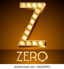 Vector golden casino lamp light modern font. Letter Z