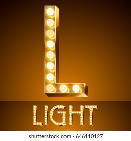 Vector golden casino lamp light modern font. Letter L