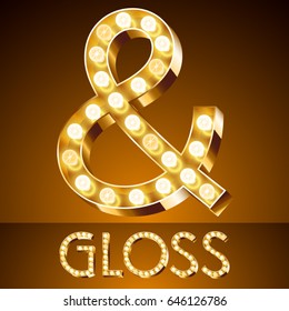 Vector golden casino lamp light modern font. Symbol 3