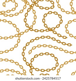 Vector golden chains jewelry seamless pattern on a white background