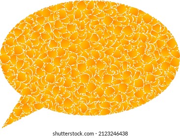 Vector golden chat cloud mosaic icon. Chat cloud is isolated on a white background. Golden items mosaic based on chat cloud icon. Mosaic chat cloud iconic image is constructed with yellow items.