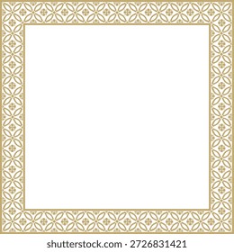 Vector de oro chino rectángulo, marco. Ornamentos cuadrados de pueblos orientales, Corea, Taiwán, China, Hong Kong, Indonesia
