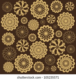 Vector golden chocolate cookie  pattern on brown background