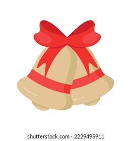 Vector golden Christmas bells with Red Bow isolated on a white background.