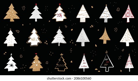Vector of the golden christmas trees