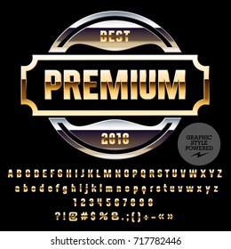 Vector Golden and Chrome Logo Template. Trendy set of Letters, Numbers, Symbols. Graphic Style Font