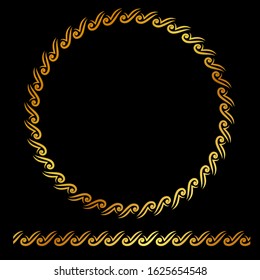 Vector Golden Circle Floral Frame, at black background
