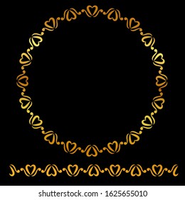 Vector Golden Circle Floral Frame, at black background
