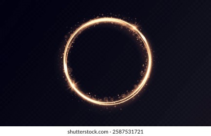 Vector golden circle light line effect. Light circle line with advantage effect. Golden dust light circle.
