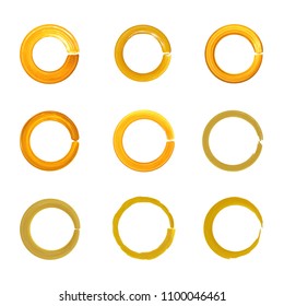 Vector Golden Circles Collection,Brush Strokes Round Shape, Isolated on White.