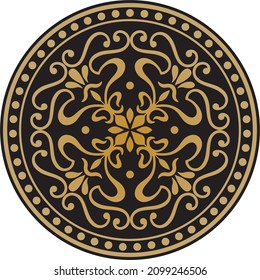 Vector golden classic European circle. Round pattern of the peoples of Ancient Rome, Greece. Floral ornament.
