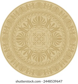 Vector golden classic Greek round ornament. Circle of Ancient Greece and the Roman Empire. Byzantine painting of walls, floors and ceilings. Decoration of European palaces.
