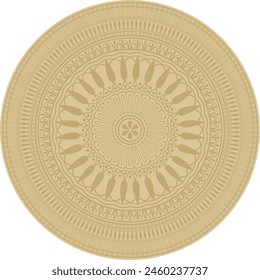 Vector golden classic Greek round ornament. Circle of Ancient Greece and the Roman Empire. Byzantine painting of walls, floors and ceilings. Decoration of European palaces.
