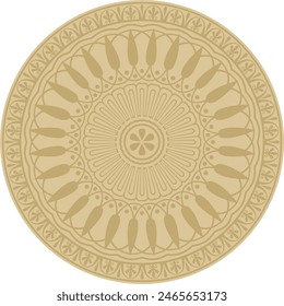 Vector golden classic Greek round ornament. Circle of Ancient Greece and the Roman Empire. Byzantine painting of walls, floors and ceilings. Decoration of European palaces.
