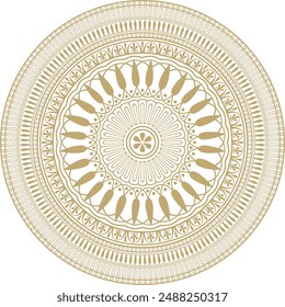 Vector golden classic Greek round ornament. Circle of Ancient Greece and the Roman Empire. Byzantine painting of walls, floors and ceilings. Decoration of European palaces.
