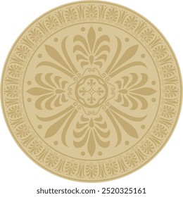 Vector golden classic Greek round ornament. Circle of Ancient Greece and the Roman Empire. Byzantine painting of walls, floors and ceilings. Decoration of European palaces.
