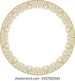 Vector golden classic Greek round ornament. Circle of Ancient Greece and the Roman Empire. Byzantine painting of walls, floors and ceilings. Decoration of European palaces.
