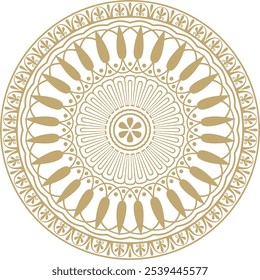 Vector golden classic Greek round ornament. Circle of Ancient Greece and the Roman Empire. Byzantine painting of walls, floors and ceilings. Decoration of European palaces.
