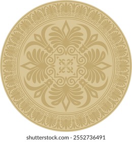 Vector golden classic Greek round ornament. Circle of Ancient Greece and the Roman Empire. Byzantine painting of walls, floors and ceilings. Decoration of European palaces.
