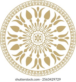 Vector golden classic Greek round ornament. Circle of Ancient Greece and the Roman Empire. Byzantine painting of walls, floors and ceilings. Decoration of European palaces.
