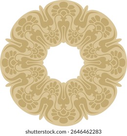 Vetor dourado clássico grego ornamento redondo. Círculo da Grécia Antiga e do Império Romano. Pintura bizantina de paredes, pisos e tetos. Decoração de palácios europeus.
