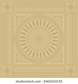 Vector golden classic Greek square ornament. Rectangle of Ancient Greece and Roman Empire. Byzantine painting of walls, floors and ceilings. Decoration of European palaces.
