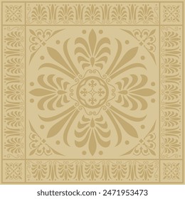 Vector golden classic Greek square ornament. Rectangle of Ancient Greece and Roman Empire. Byzantine painting of walls, floors and ceilings. Decoration of European palaces.
