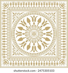 Vector golden classic Greek square ornament. Rectangle of Ancient Greece and Roman Empire. Byzantine painting of walls, floors and ceilings. Decoration of European palaces.
