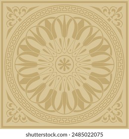 Vector golden classic Greek square ornament. Rectangle of Ancient Greece and Roman Empire. Byzantine painting of walls, floors and ceilings. Decoration of European palaces.
