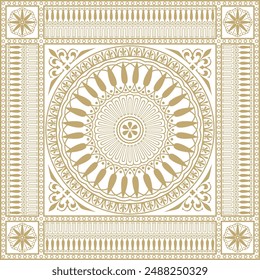 Vector golden classic Greek square ornament. Rectangle of Ancient Greece and Roman Empire. Byzantine painting of walls, floors and ceilings. Decoration of European palaces.
