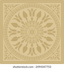 Vector golden classic Greek square ornament. Rectangle of Ancient Greece and Roman Empire. Byzantine painting of walls, floors and ceilings. Decoration of European palaces.
